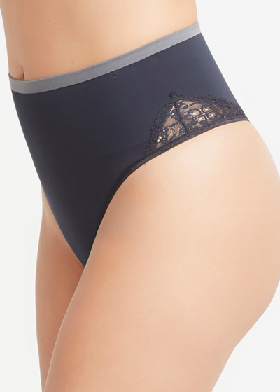 Shop Yummie Ultralight Shaping Thong Briefs With Lace In Black