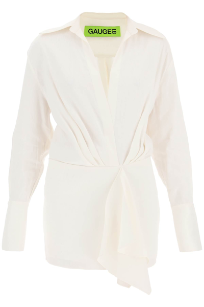 Shop Gauge81 'cusco' Linen Canvas Mini Dress In White