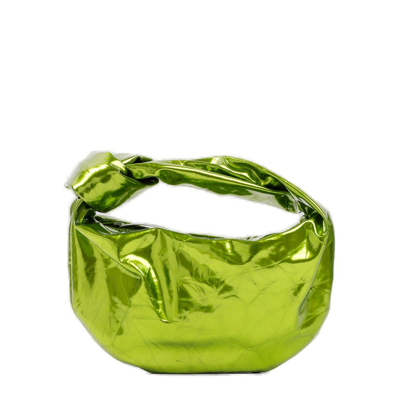 Shop Bottega Veneta Jodie Metallic Distressed Effect Mini Tote Bag In Green