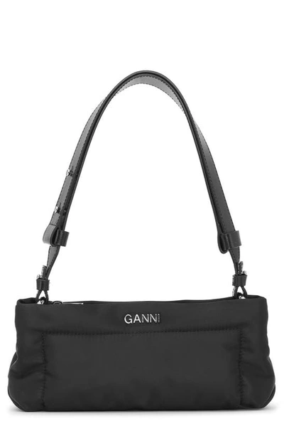 Shop Ganni Pillow Baguette Shoulder Bag In Black