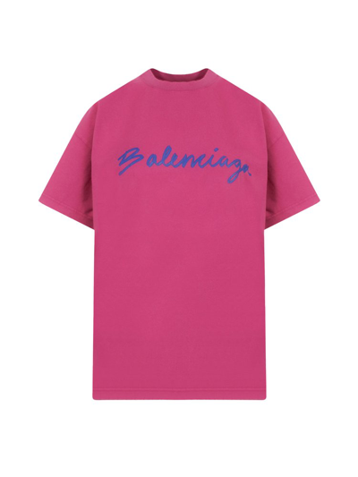 Balenciaga Brush Print Medium Fit T-shirt In Pink & Purple | ModeSens