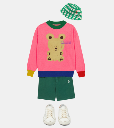 The Animals Observatory Bear Printed Wool Tricot Knit Sweater In Pink