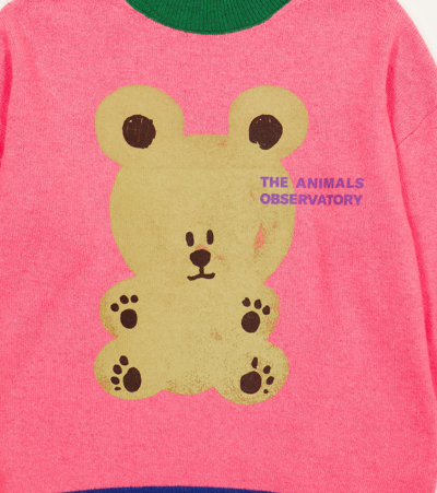 The Animals Observatory Bear Printed Wool Tricot Knit Sweater In Pink