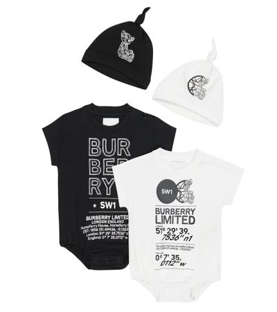 Burberry Baby Set Of 2 Cotton Bodysuit And Beanies In Black