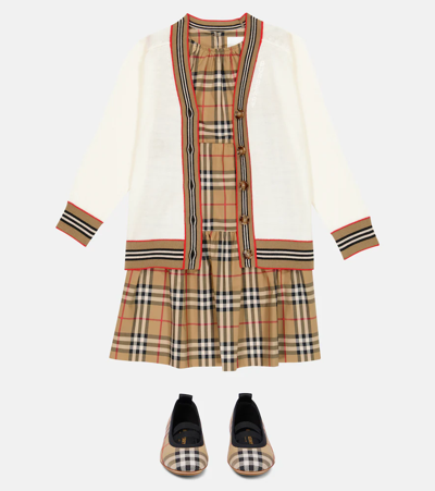 Shop Burberry Icon Stripe Wool Cardigan In Ivory