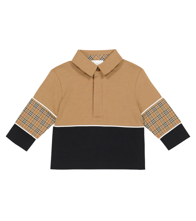 Shop Burberry Baby Vintage Check Cotton Polo Shirt In Archive Beige