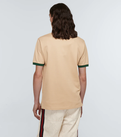 Gucci Cotton Piquet Polo With Web Collar In Papiro/mix