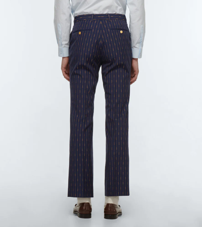 Shop Gucci Horsebit Straight Wool Suit Pants In Bluette/beige