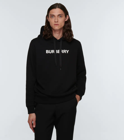 Shop Burberry Logo Cotton Jersey Hoodie In Black