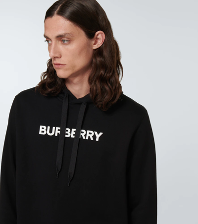 Shop Burberry Logo Cotton Jersey Hoodie In Black