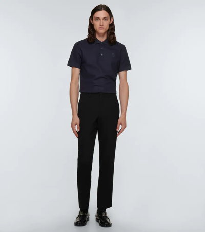 Shop Burberry Cotton Piqué Polo Shirt In Coal Blue