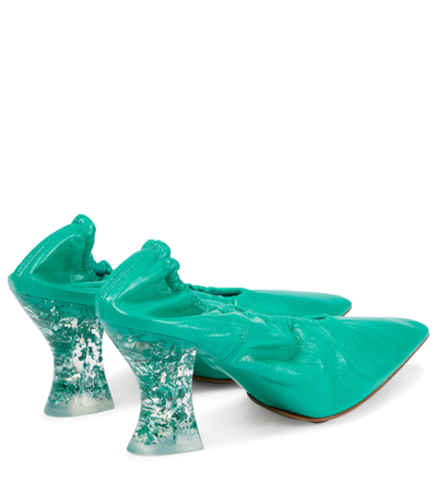 Shop Bottega Veneta Almond Leather Pumps In Acid Turquoise