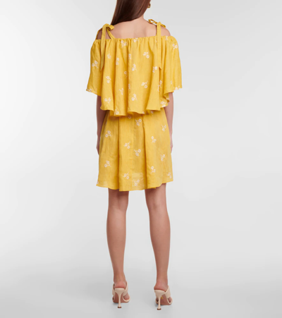 Shop Erdem Vacation Lyra Off-shoulder Linen Dress In Yellow