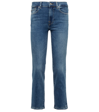 Shop 7 For All Mankind The Straight Crop Mid-rise Jeans In Light Blue