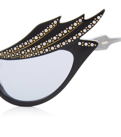 Shop Gucci Embellished Cat-eye Sunglasses In Black-black-violet