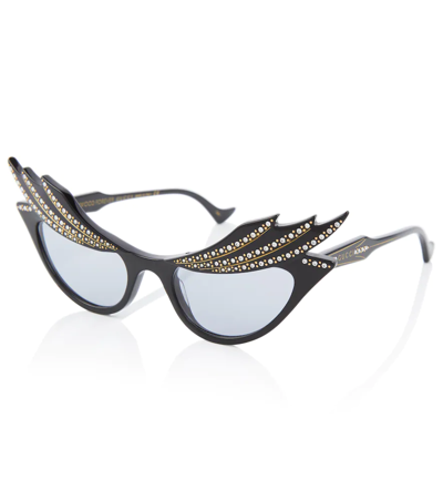 Shop Gucci Embellished Cat-eye Sunglasses In Black-black-violet