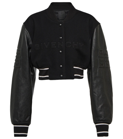 Shop Givenchy Wool And Leather Cropped Bomber Jacket In Black/white