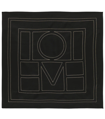 Shop Totême Logo Silk Scarf In Black Crème