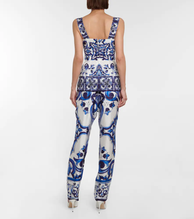 Shop Dolce & Gabbana Printed Silk-blend Bustier In Tris Maioliche F.bco