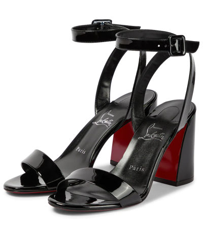 Shop Christian Louboutin Miss Sabina 85 Patent Leather Sandals In Black/lin Black