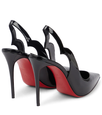Christian Louboutin Hot Chick Sling 100 Patent Slingback Pump In Black/lin Black