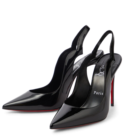 Christian Louboutin Hot Chick Sling 100 Patent Slingback Pump In Black/lin Black