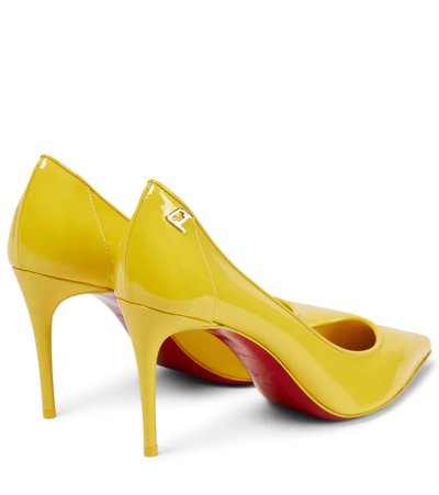 Shop Christian Louboutin Sporty Kate 85 Patent Leather Pumps In Sol/lin Sol