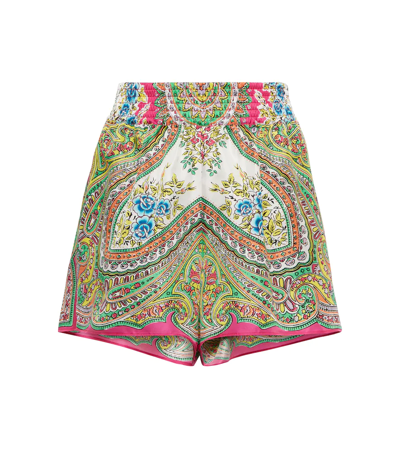 Shop Etro Paisley Silk Shorts In Rosa