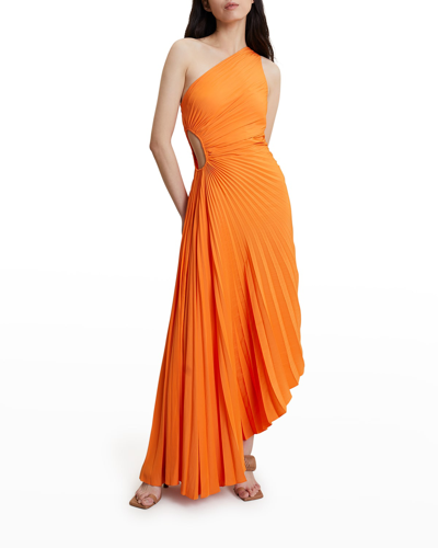 Shop A.l.c Delfina One-shoulder Cut-out Side Gathered Dress In Citrus