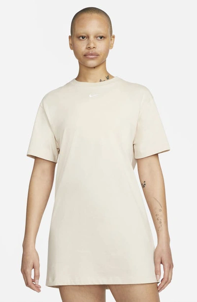 Shop Nike Sportswear Essential T-shirt Dress In Sanddrift/ White