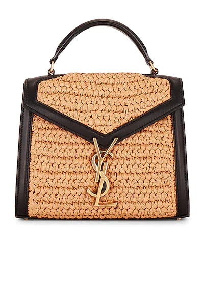 Shop Saint Laurent Mini Cassandra Top Handle Bag In Naturale & Nero