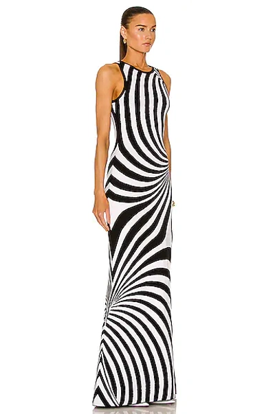 Shop Brandon Maxwell The Knit Floor Length Dress With Slit In Black & White Swirl