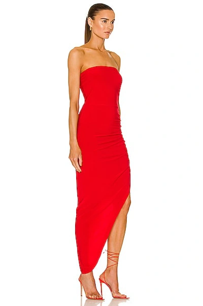 Shop Norma Kamali Strapless Side Drape Gown In Tiger Red