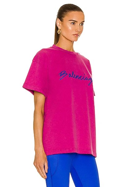 Shop Balenciaga Brush Print Medium Fit T-shirt In Dark Fuchsia & Blue