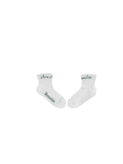 Shop Monnalisa Logo Lurex Socks In Silver + Green