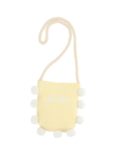 Shop Monnalisa Straw Bag With Logo In Light Yellow