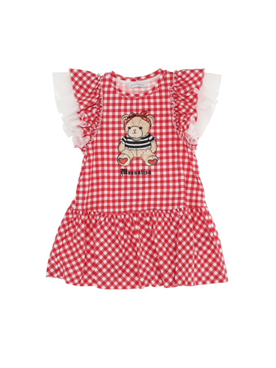 Shop Monnalisa Maxi Bear Gingham Jersey Dress In Cream + Red