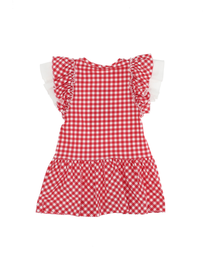 Shop Monnalisa Maxi Bear Gingham Jersey Dress In Cream + Red