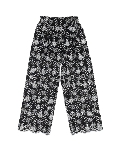 Shop Monnalisa Floral Broderie Anglaise Palazzo Trousers In Black