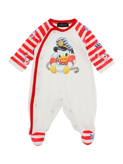 Shop Monnalisa Baby Onesie W/stripes And Print In White + Red