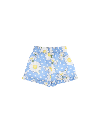 Shop Monnalisa Poplin Shorts With Daisy Polka Dot Print In Light Blue
