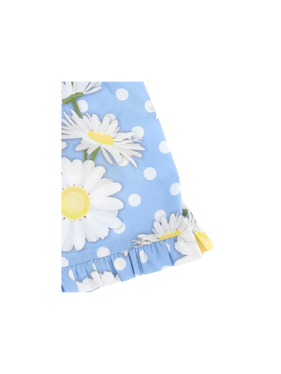 Shop Monnalisa Poplin Shorts With Daisy Polka Dot Print In Light Blue