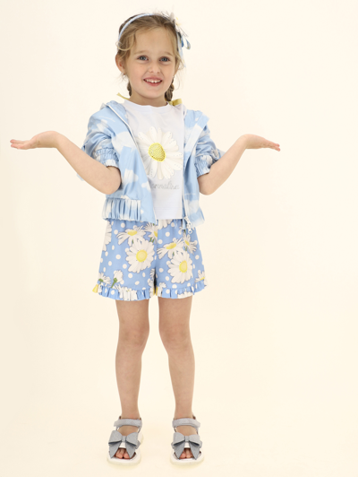 Shop Monnalisa Poplin Shorts With Daisy Polka Dot Print In Light Blue
