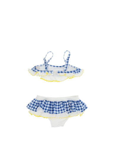 Shop Monnalisa Two-piece Gingham Swimsuit In White + Blue