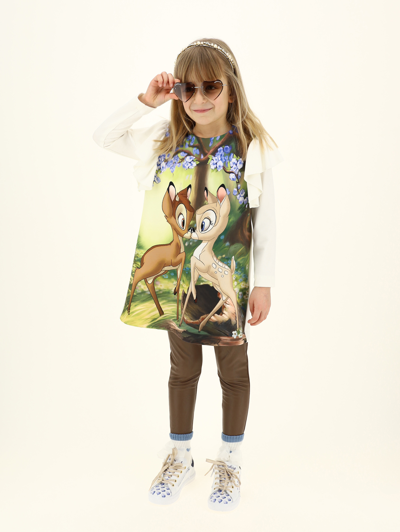 Shop Monnalisa Minidress With Bambi In Cream