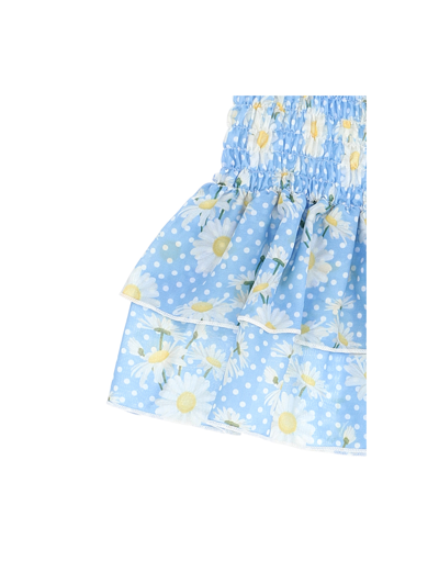 Shop Monnalisa Daisy And Polka Dot Muslin Skirt In Light Blue