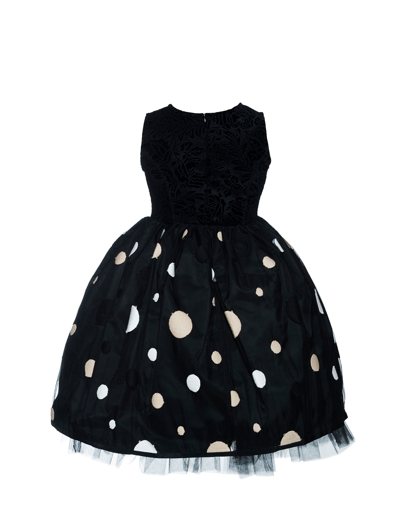 Monnalisa Two-tone Damask Dress In Black + Ecrù