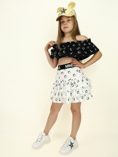 Shop Monnalisa Star Print Poplin Skirt In White + Black
