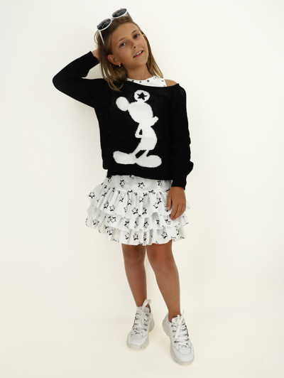 Shop Monnalisa Star Print Poplin Skirt In White + Black