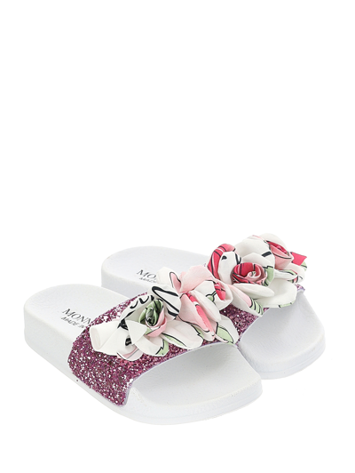 Shop Monnalisa Glitter Slippers In Glitter Pink